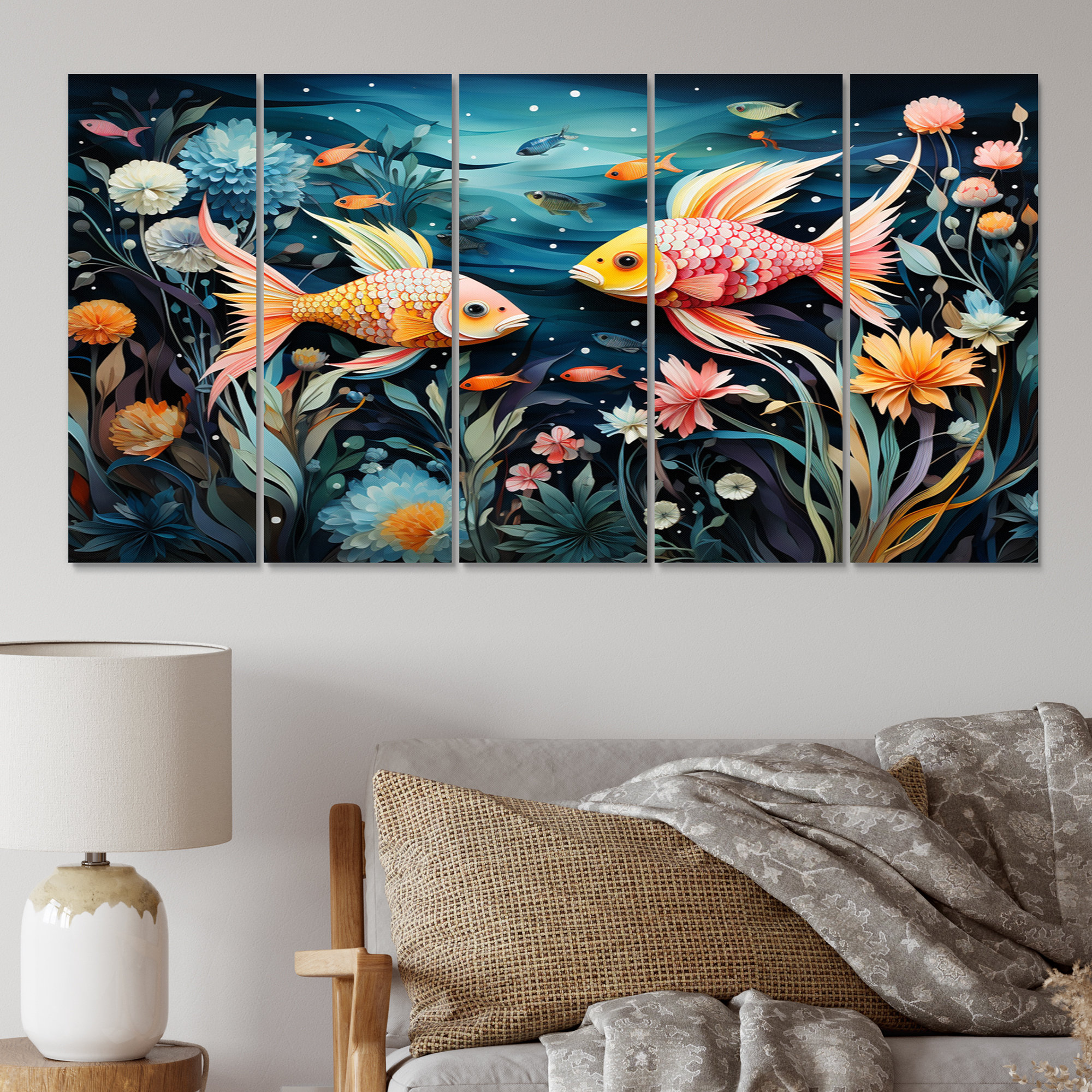 Fishing Whimsical Waters II - Animals Metal Wall Art Living Room Set