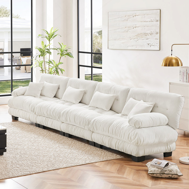 Canapé modulaire confortable en chenille pour différents espaces, élégant et polyvalent, Blanc