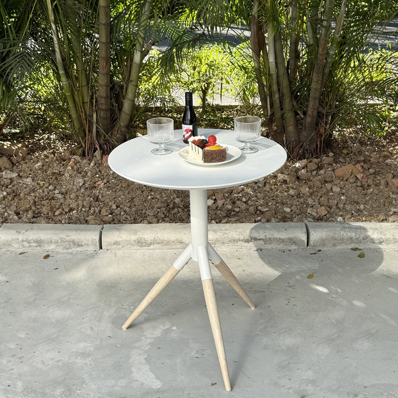 Table ronde pliable blanche, 23,6 po de diamètre x 29,5 po de hauteur, métal, imperméable et antirouille, base de trépied, table de patio intérieure et extérieure
