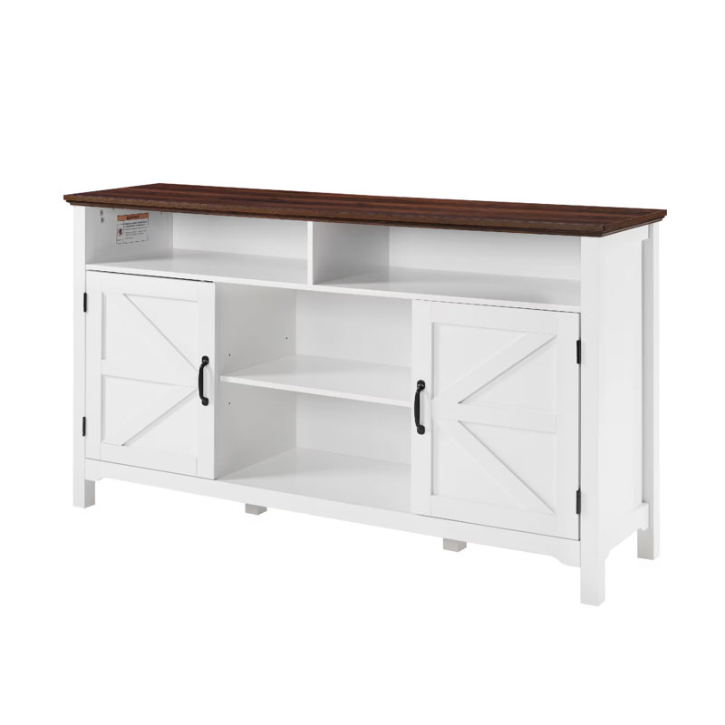Buffet de 58 po, armoire de rangement blanche antique avec tablettes réglables et portes de grange, table basse de bar multifonctionnelle pour l'entrée de la salle à manger, blanc