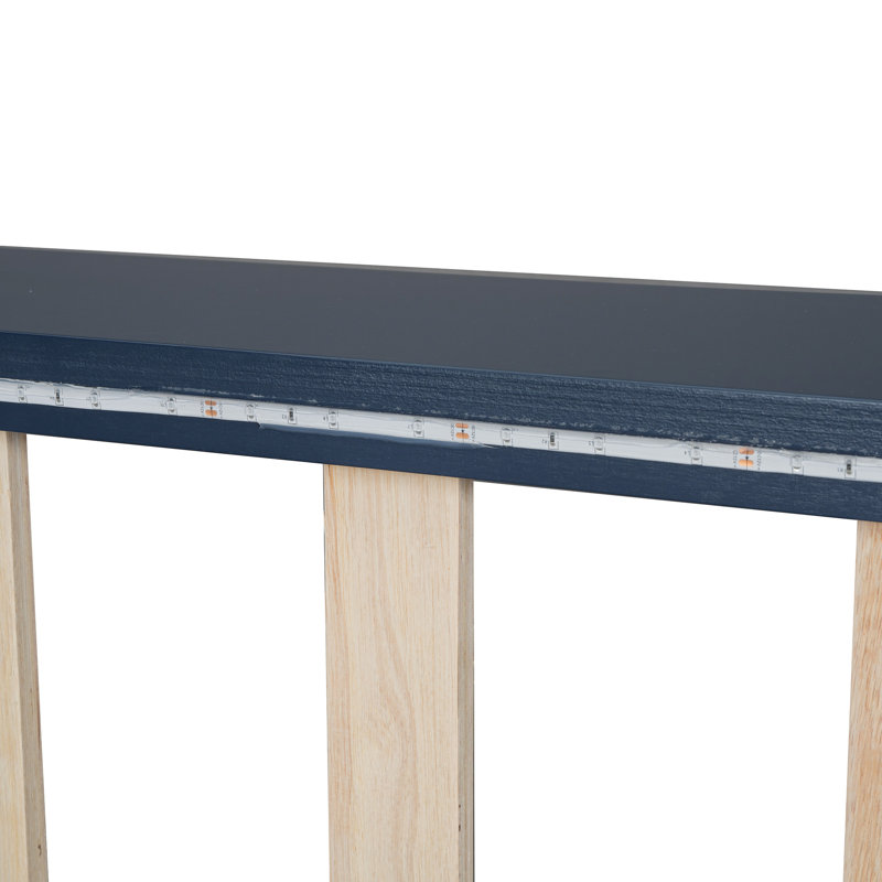 Lit plateforme simple bleu avec style voiture de course, éclairage à DEL et revêtement rembourré doux, bois - durabilité à long terme