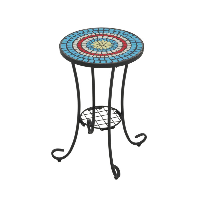 Patio Side Table With Shelf,Blue+Black