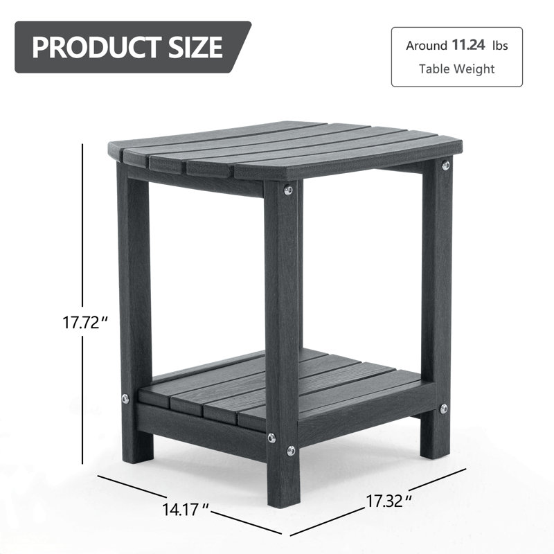 Adirondack Outdoor HDPE Patio Side Table–Weather-Resistant Poly Lumber End Table for Deck, Garden, or Poolside, Gray