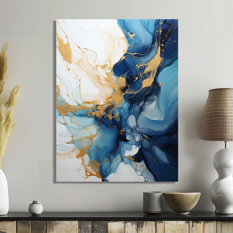 Golden Sun, réflexion sur les vagues - salon d'art mural en marbre, Métal métal, H 20 po x l 12 po x P 1 po