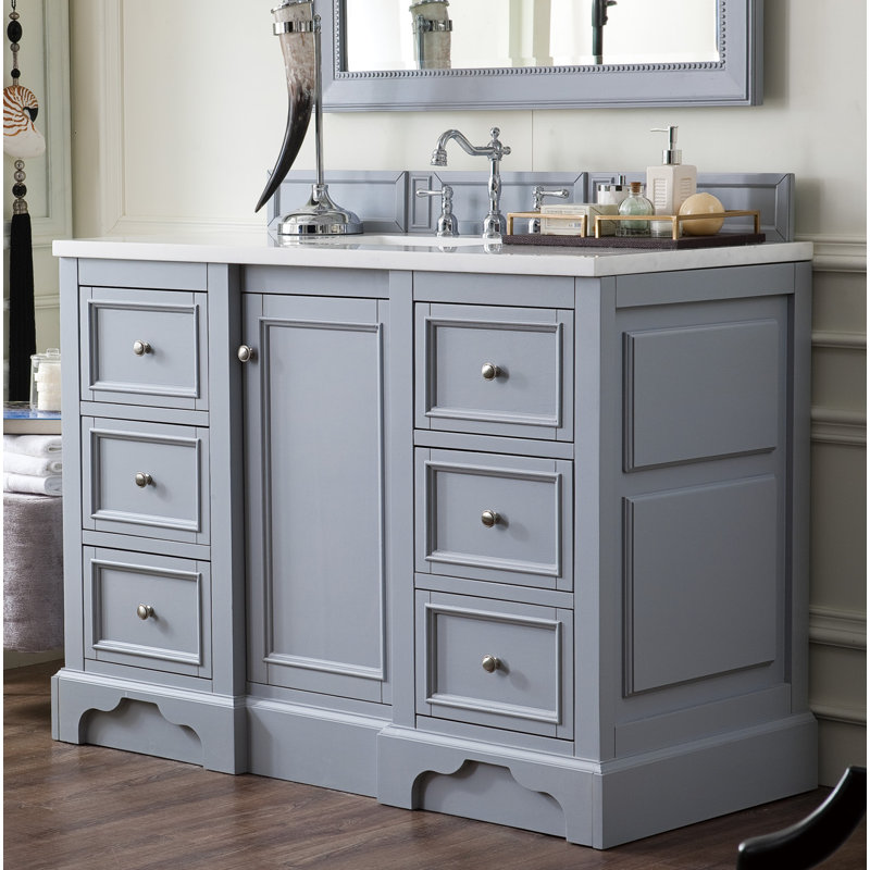 De Soto 48'' W Single Vanity, Bright White, Carrara White Marble, 8" Widespread