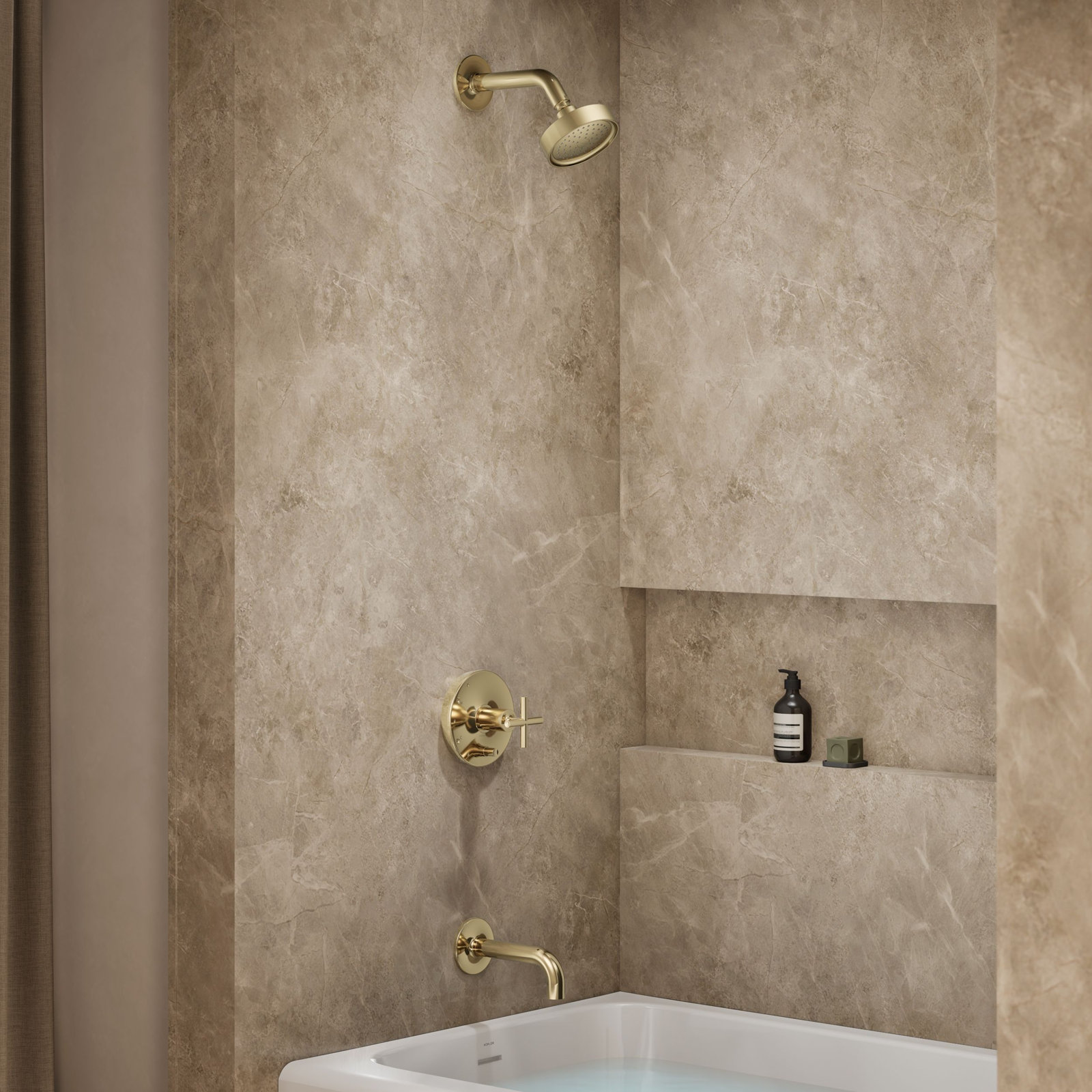 Purist Rite-Tub and Shower Faucet, Vibrant French Gold, Lever Handle