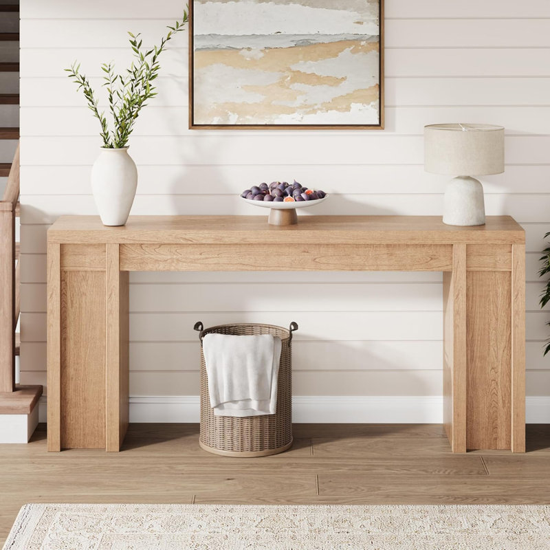 70.9" Console Table, Long Entryway Table with Sturdy Wood Frame, Narrow Sofa Table for Living Room, Hallway, Foyer, Entrance, Natural Oak