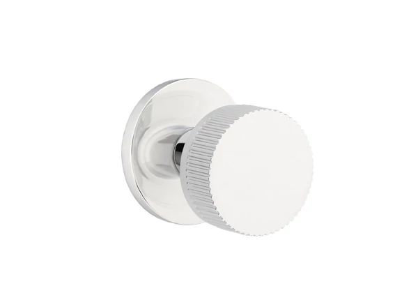 Mortaise intérieure Emtek Select avec rosette à disque et tige conique, bouton droit moleté (LH), Nickel poli