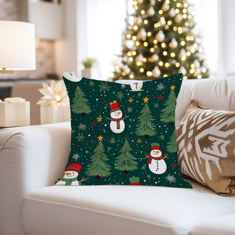 Holiday Christmas Trees Snowman Pattern I Modern, 20"H x 20"W