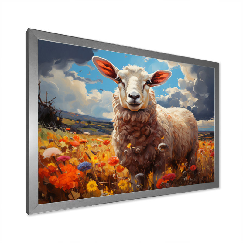 Sheep Vibrant Meadows - reproduction sur toile, H 24 po x l 32 po x P 1 po, Cadre simple gris