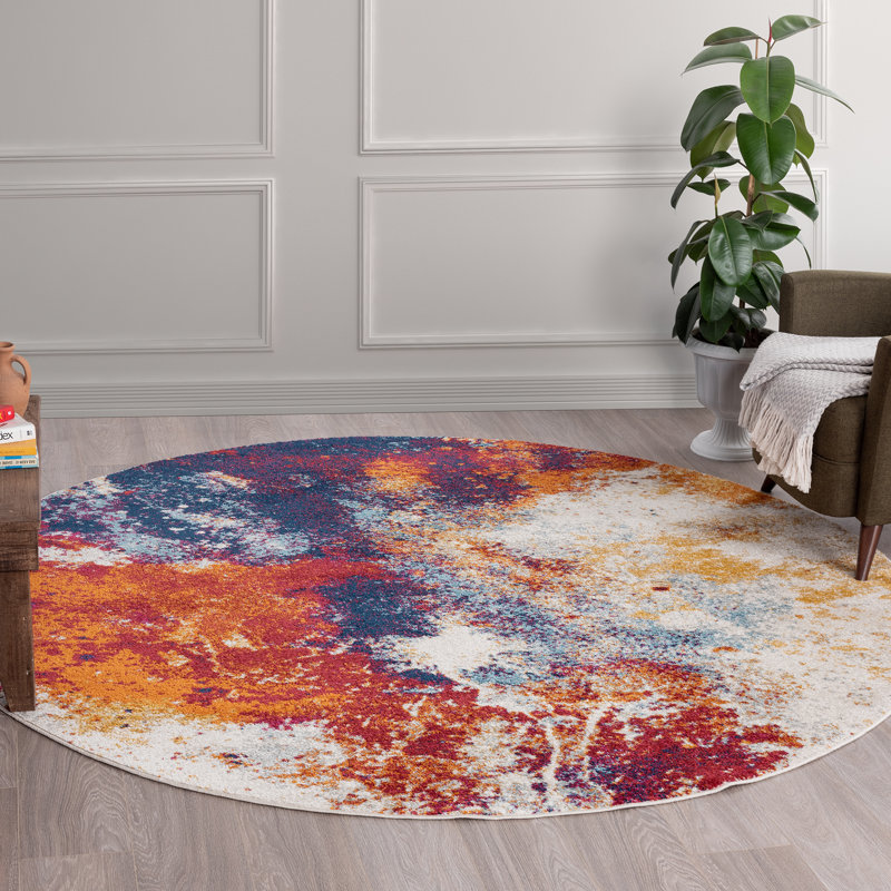 Abstract Contemporary Indoor Area Rug for Living Room, Dining Room, Bedroom, Round 7'10"