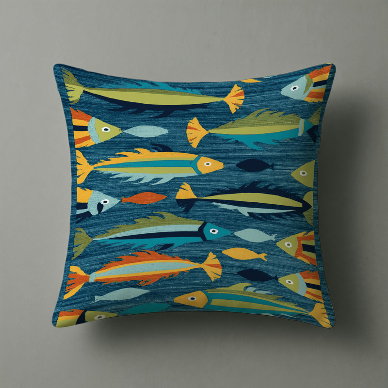 Indoor and Outdoor Throw Pillow, Square 18", Contemporary Fish