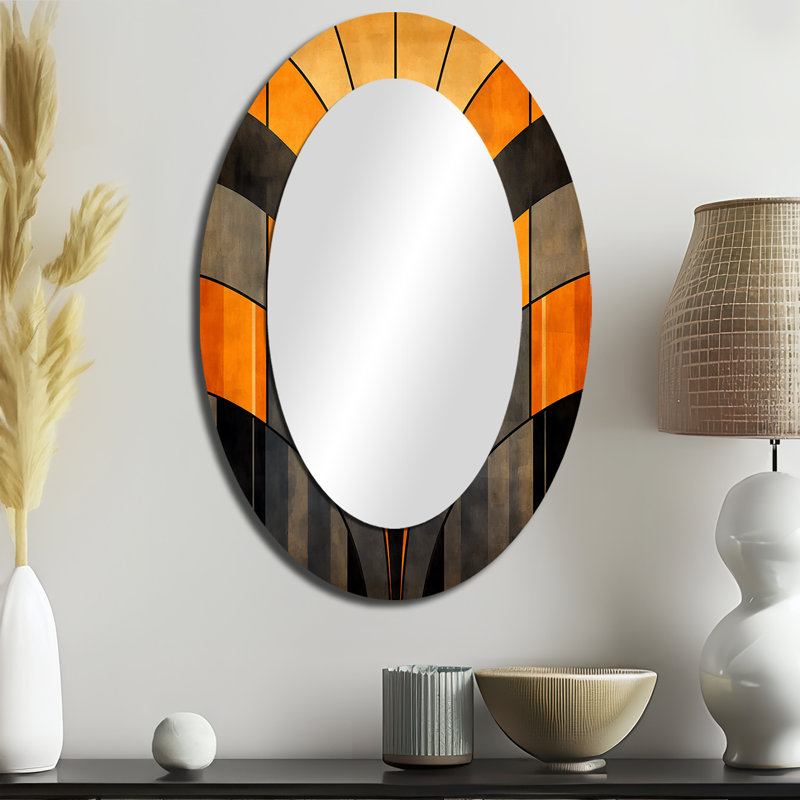 Orange And Grey Vectors - Large Oval Wall Mirror On Metal, 36" x 24"