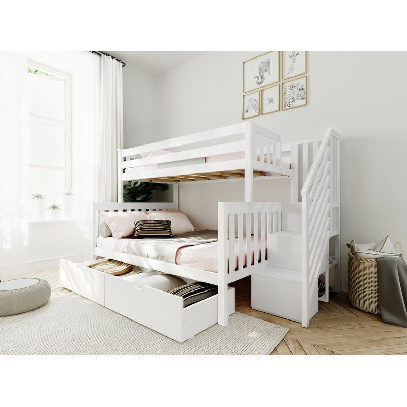 Lit superposé avec tiroirs Janetzi, pour enfants, Simple sur double