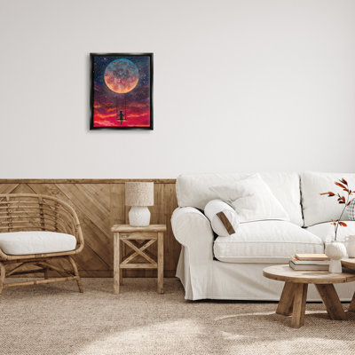 «Personne balançant de la lune encadrée sur bois» par Valery Rybakow, peinture