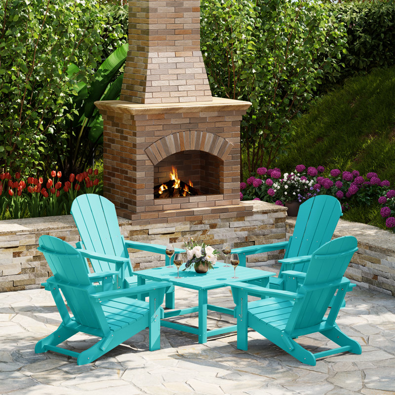 Ensemble de conversation Adirondack pour l'extérieur avec table basse carrée 5 pièces Laguna, Turquoise