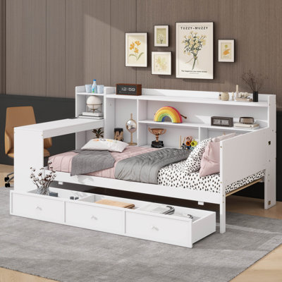 Wooden Daybed With Triple Drawers And USB Charging Stations by Latitude Run