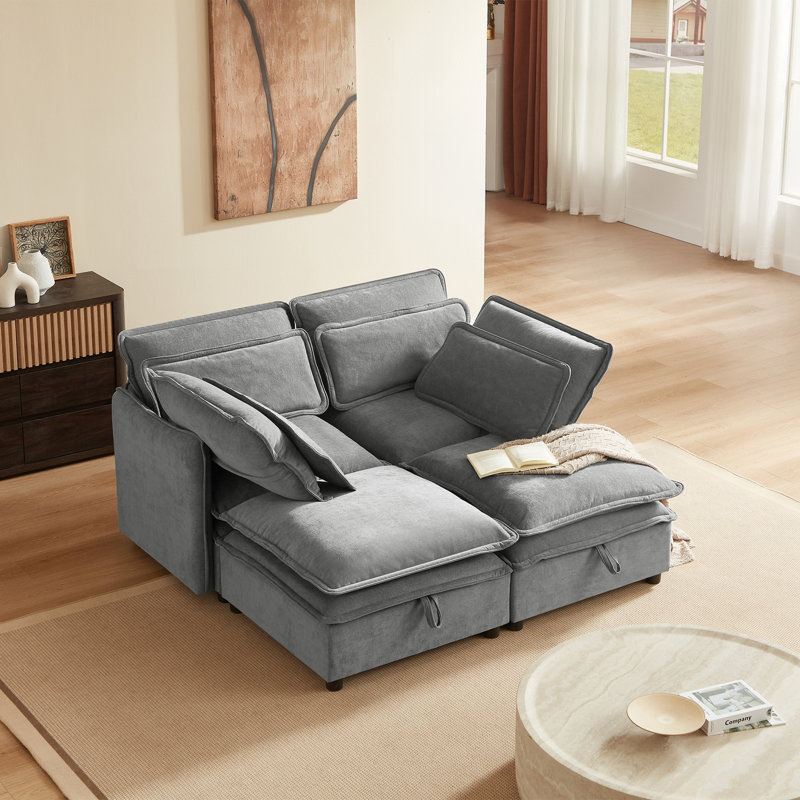 Double-Layer Cushion Modular Sofa, Freely Combinable, 4-Seater With Storage Function, Includes 4 Soft Cushions