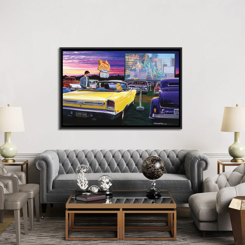 «Sky View Drive-in», affiche vintage sur toile, H 40 po x l 60 po x P 1,5 po, Toile avec cadre noir
