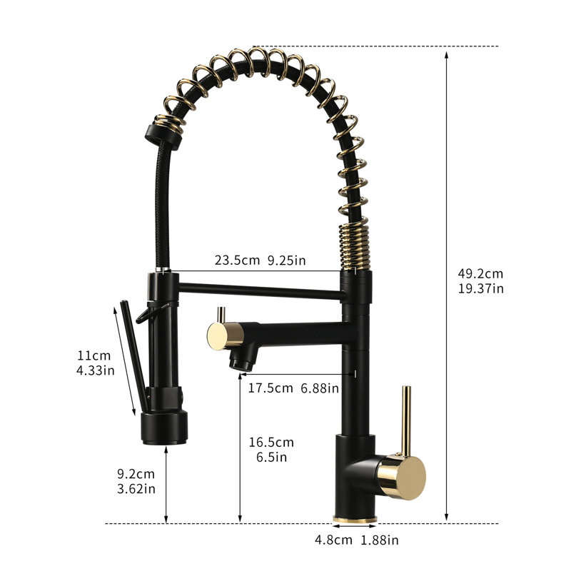 Kitchen Sink Faucet With Pull Down Spray, Matte Black And Gold, 360 Degree Rotatable, Single Handle Lever For Use Black+Gold Lever, Sinks