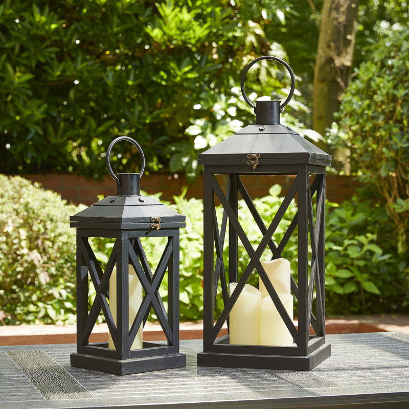 24.00''H Farmhouse Wood/Metal Tabletop Lanterns, Black