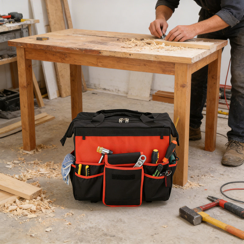 17-inch Rolling Tool Bag Cart, 300lb Load Capacity Canvas Organizer with Wheels & Telescoping Handle, for Tool Storage and Transport