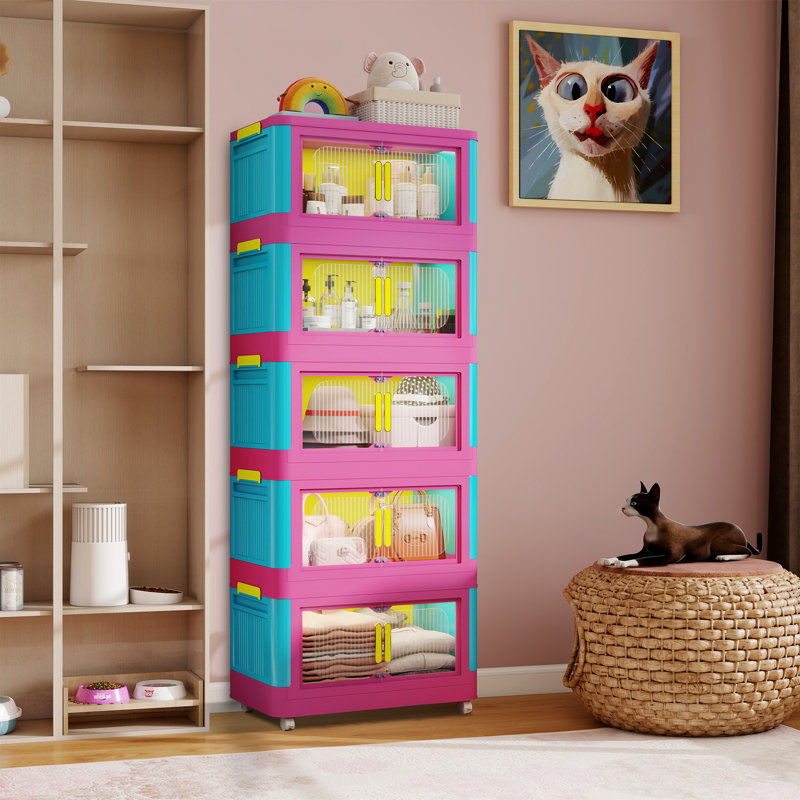 Stackable Plastic Storage Cabinet With Wheels, 5