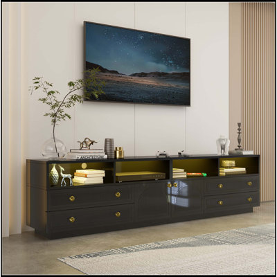 High-Gloss TV Stand For Tvs Up To 100", LED Entertainment Center With Storage For Living Room, Black
