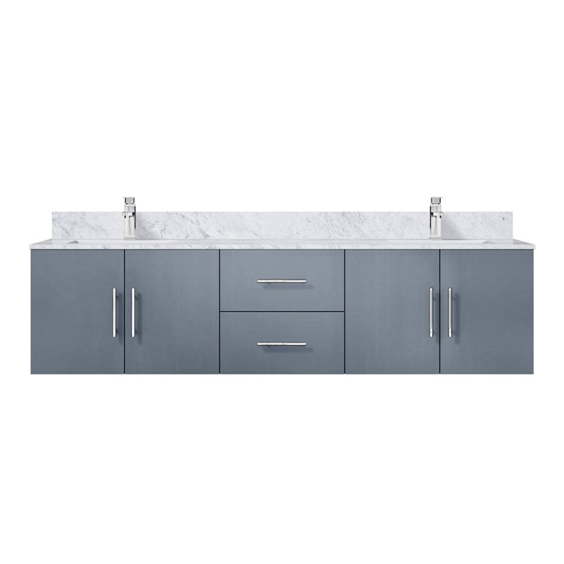 Ensemble de meuble-lavabo double, plateau en marbre de Carrare et robinet (sans évier)