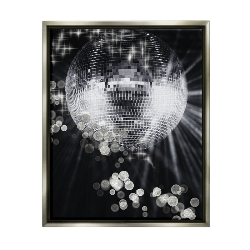 Balle disco scintillante sur toile, H 31 po x l 25 po x P 1,7 po, Cadre flottant gris lustré