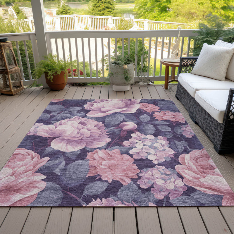 Tapis rose intérieur / extérieur lavable à la machine Claudian ACN1564, Rectangulaire 3 pi x 5 pi