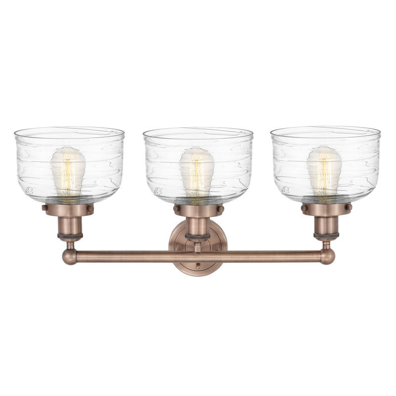 Raykwan 3 - Light Dimmable Vanity Light, Antique Copper, Clear Deco Swirl