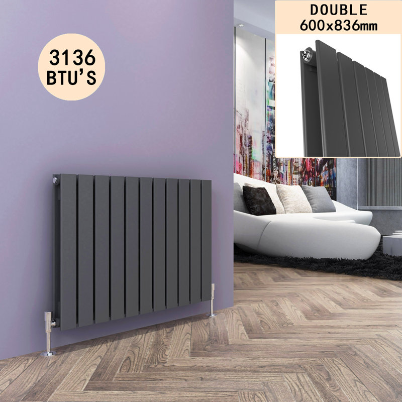 Tanya Horizontal Designer Radiator, Anthracite, 60cm H x 83.6cm W x 6.1cm D