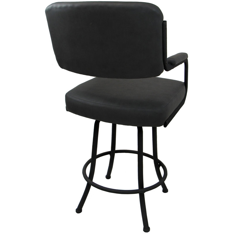 Mehraj Swivel Upholstered Counter Stool with Metal Frame, Counter Stool (26" Seat Height) , Gray Vinyl/ Black Frame
