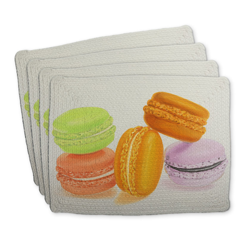 Ensemble de 4 napperons en polyester tressé | Petites bouchées de macarons