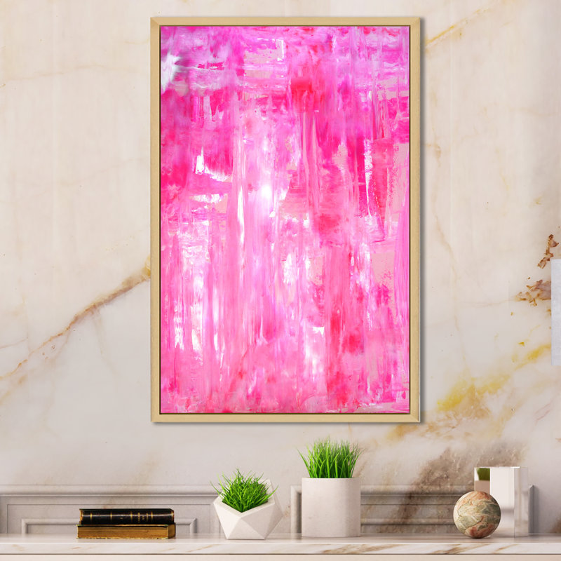 Reproduction d'art moderne sur toile rose, art abstrait VII, H 20 po x l 12 po x P 1 po, Toile avec cadre flottant brun