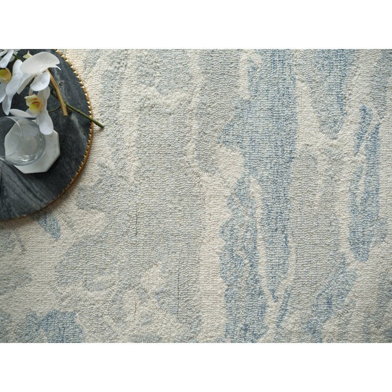 Cortero Hand Tufted Wool Abstract Area Rug in Light Blue/Ivory, Rectangle 6' x 9'