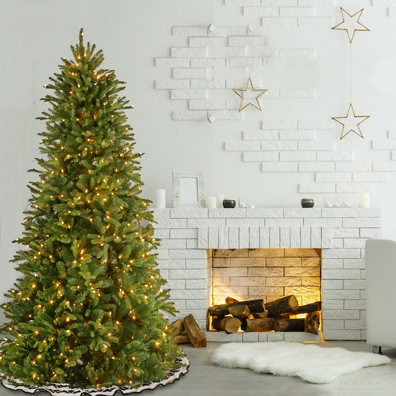Adneta Lighted Artificial Fir Christmas Tree, 7.5'