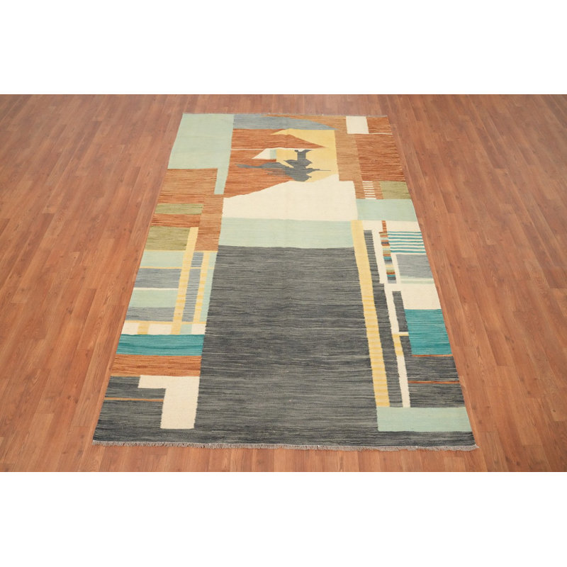 Tapis moderne moderne kilim 5 x 8 avec motifs géométriques