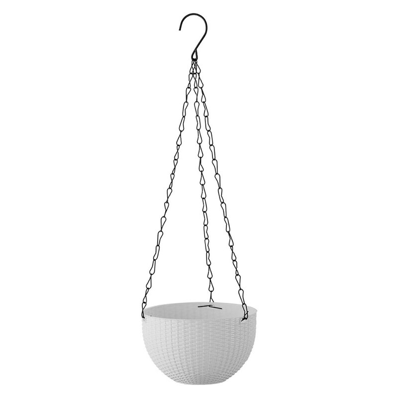 Medium Plastic Rattan Hanging Planter, White