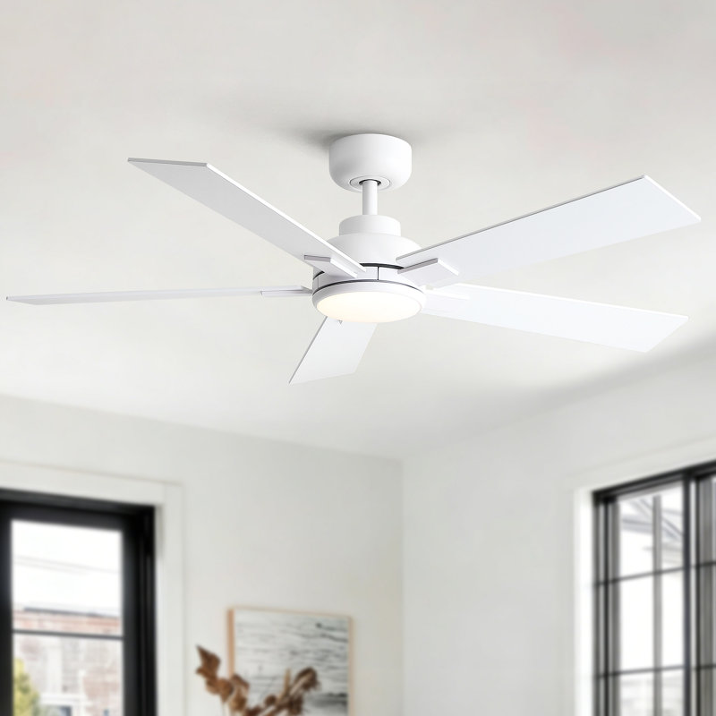 Ventilateur de plafond moderne à DEL à intensité variable avec lumière et télécommande, Blanc mat, Blanc mat