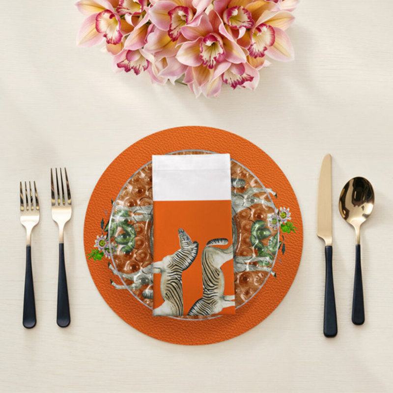 Zebra Seeing Double Cotton Sateen Dinner Napkins, Orange