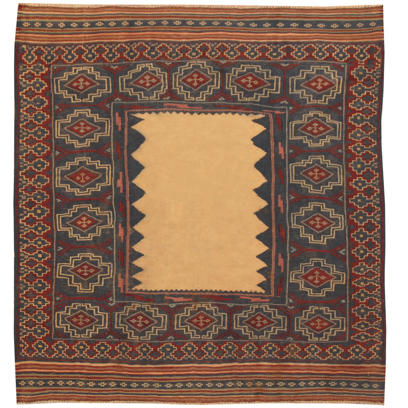 Tapis de zone brune 3 pi 7 x 3 pi 5 laine one-of-kind à la main noué la Prentice