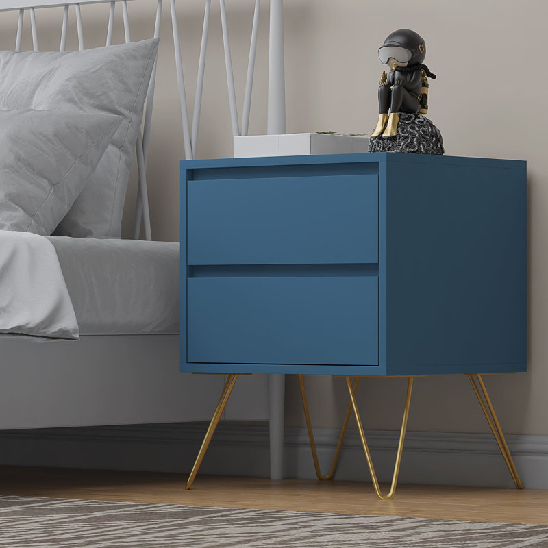 Aanika 45cm W Manufactured Wood Bedside Table, Navy Blue