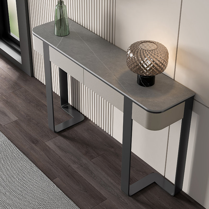 Console légère de style luxueux et moderne, H 33,5 po x l 63 po x P 13,8 po, Gris, Gris