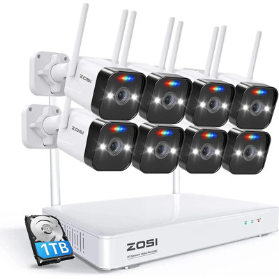 3MP 2K NVR security camera system, Spotlight WIFI Outdoor Cameras with 2-way Audio, 1TB HDD -  ZOSI, ZSWNVK-U83081-W-US-A10