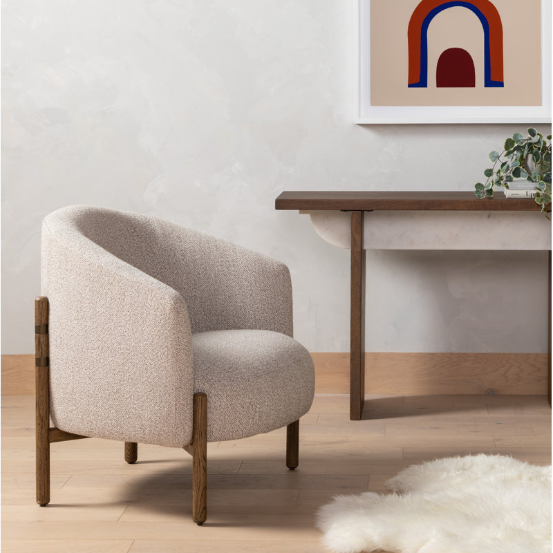 Enfield Barrel Chair Chair with Ottoman, Astor Stone Polyester