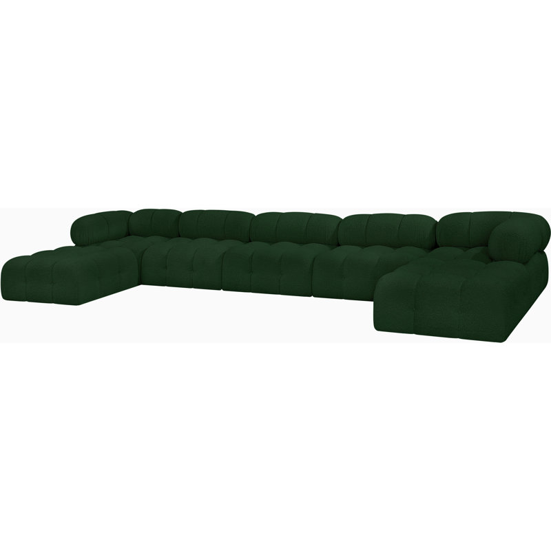 Ames 170'' Upholstered Sectional, Green Boucle Fabric