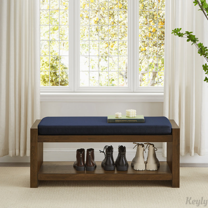 Banc d'appoint avec étagère à chaussures à tablette inférieure, Marine, H 18,50 po x l 40 po x P 16,25 po