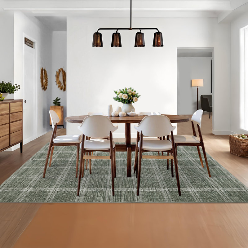 Washable Modern Rug Ultra-Soft Plaid Carpet with Non-Slip Backing, Stain-Resistant Low Pile Floor Mats, Easy Cleaning Geometric Indoor Tug for Living Room, Nursery, Office